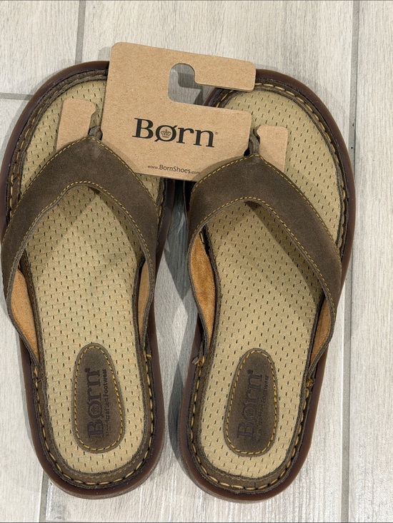 Born Other - NWT Born Brown and Tan Men's Leather Flip Flop Sandals